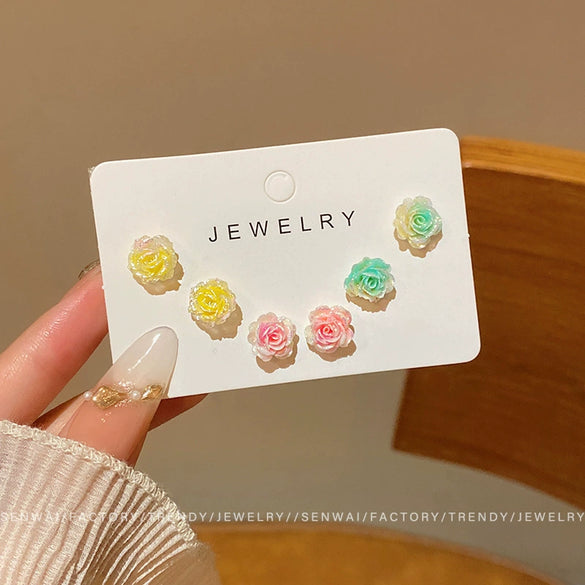 Wholesale Resin Flower Earrings Set For Women Fresh Dopamine Style Polish Processed