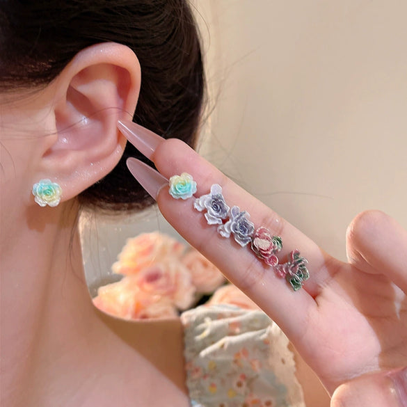 Wholesale Resin Flower Earrings Set For Women Fresh Dopamine Style Polish Processed
