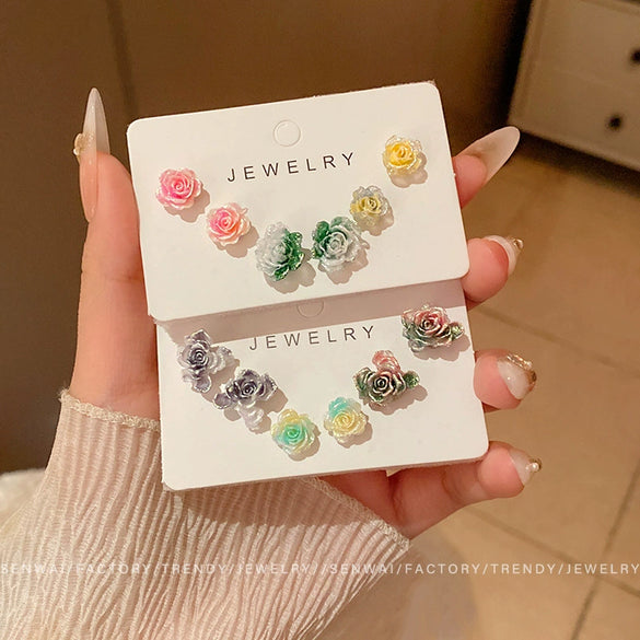 Wholesale Resin Flower Earrings Set For Women Fresh Dopamine Style Polish Processed