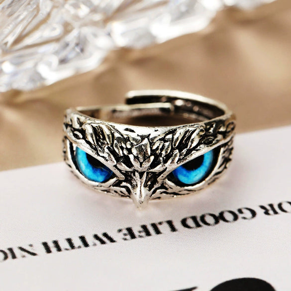 Wholesale Resin Geometric Owl Blue Eyes Ring For Women