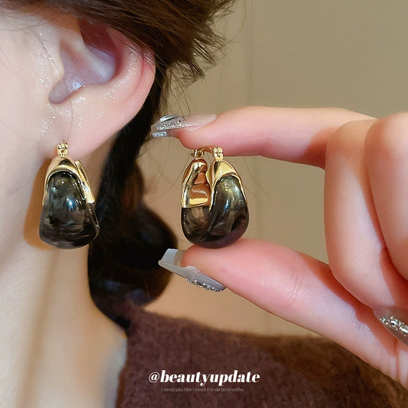 Wholesale Resin U Shaped Ear Buckle Retro Niche All Match Light Luxury Earrings For Women Electroplated
