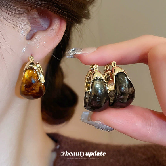 Wholesale Resin U Shaped Ear Buckle Retro Niche All Match Light Luxury Earrings For Women Electroplated