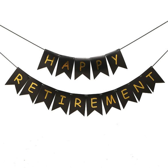 Wholesale Retirement Flag Paper Simple Style Swallowtail Black Gold Letter Pull Flower Colorful