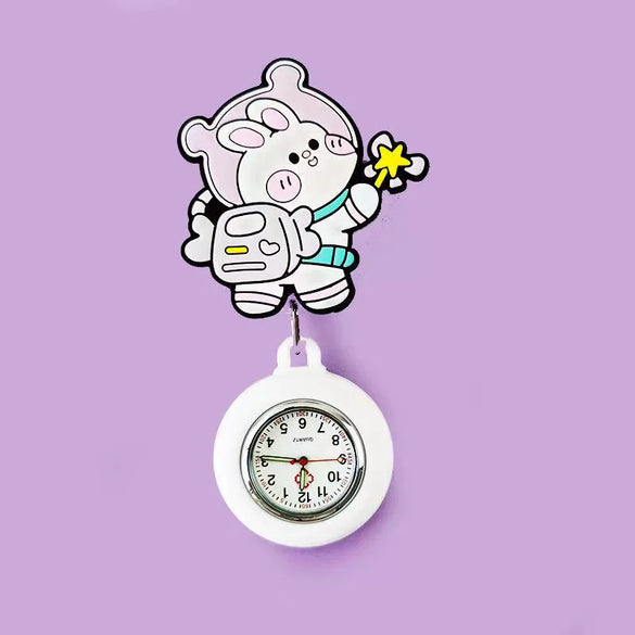 Wholesale Retractable Hanging Nurse Watch Plastic Case Silicone Strap Round Dial Casual Style