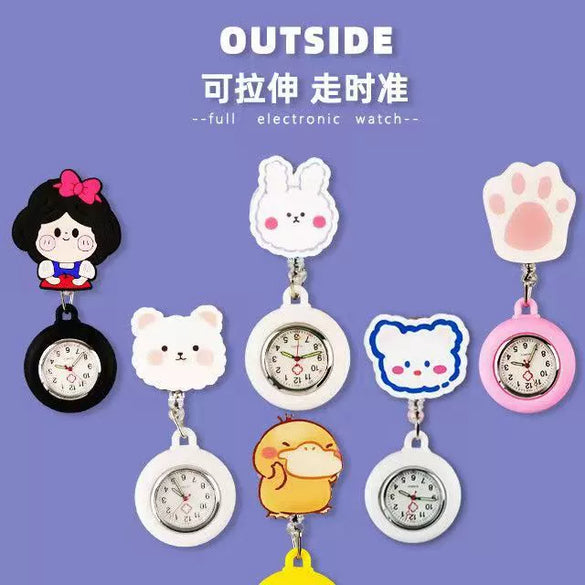 Wholesale Retractable Hanging Nurse Watch Plastic Case Silicone Strap Round Dial Casual Style