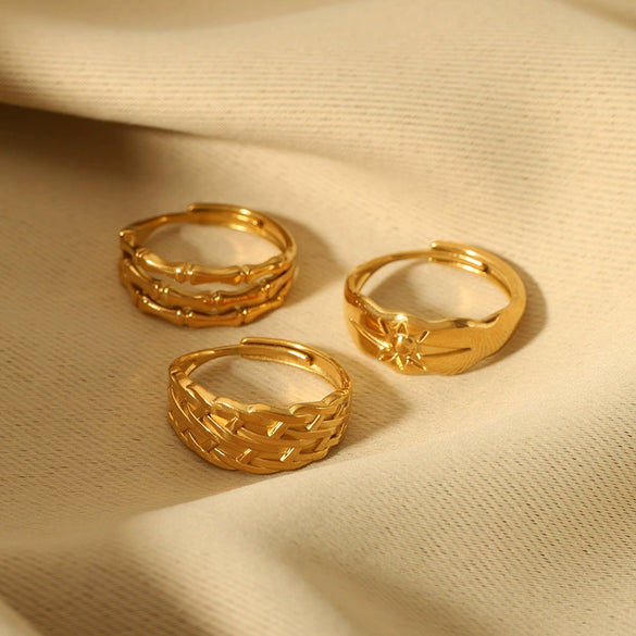 Wholesale Retro Adjustable Women's Stainless Steel Ring With 18K Gold Plated Vacuum Real Gold Electroplating In Pvd Furnace