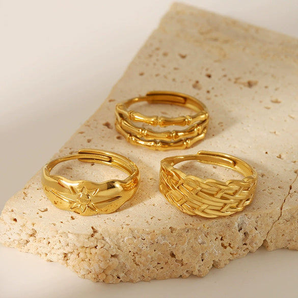 Wholesale Retro Adjustable Women's Stainless Steel Ring With 18K Gold Plated Vacuum Real Gold Electroplating In Pvd Furnace