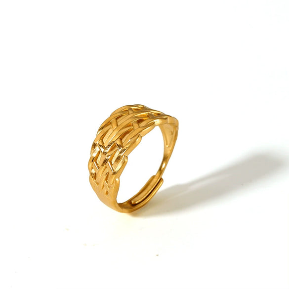 Wholesale Retro Adjustable Women's Stainless Steel Ring With 18K Gold Plated Vacuum Real Gold Electroplating In Pvd Furnace