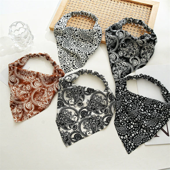 Wholesale Retro Allmatch Closed Toe Triangle Chiffon Headscarf With Elastic Band Geometric Pattern Head Accessory For Women
