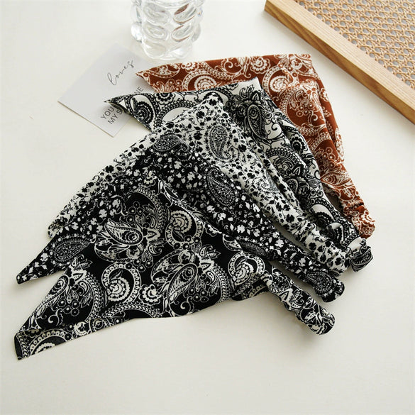 Wholesale Retro Allmatch Closed Toe Triangle Chiffon Headscarf With Elastic Band Geometric Pattern Head Accessory For Women