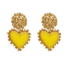 Wholesale Retro Alloy Resin Heart Pendant Microinlay Earrings