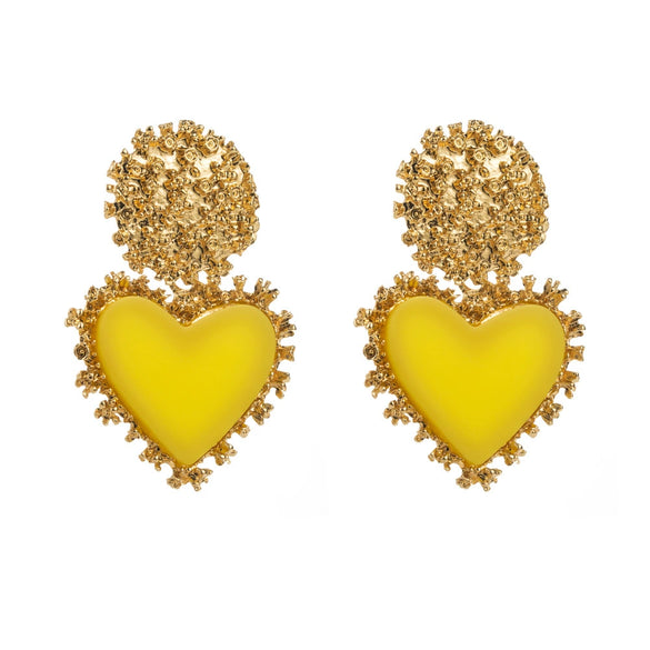 Wholesale Retro Alloy Resin Heart Pendant Microinlay Earrings