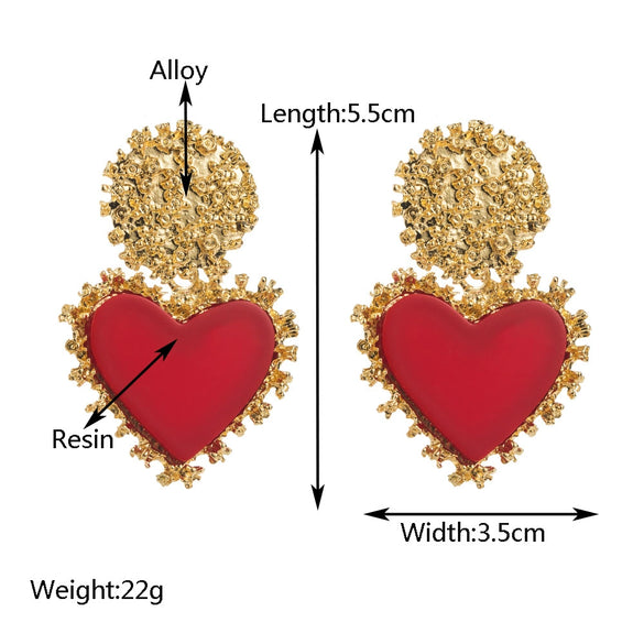 Wholesale Retro Alloy Resin Heart Pendant Microinlay Earrings