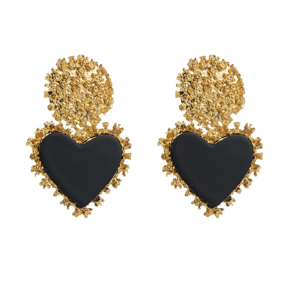 Wholesale Retro Alloy Resin Heart Pendant Microinlay Earrings