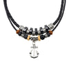 Wholesale Retro Anchor Alloy Necklace With Silver Leather Woven Wax Rope And Electroplating Treatment