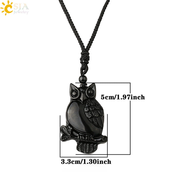 Wholesale Retro Animal Pendant Necklace With Obsidian And Braided Rope Polished