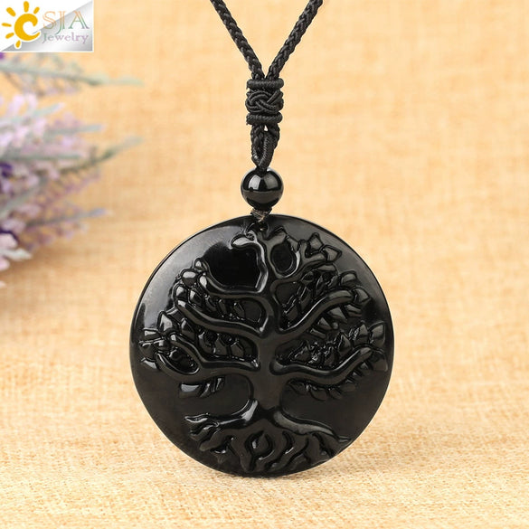 Wholesale Retro Animal Pendant Necklace With Obsidian And Braided Rope Polished