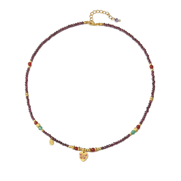 Wholesale Retro Animal Style Garnet Red Agate Beaded Copper Handmade Necklace For Women