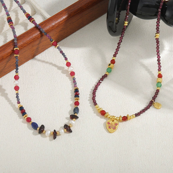 Wholesale Retro Animal Style Garnet Red Agate Beaded Copper Handmade Necklace For Women