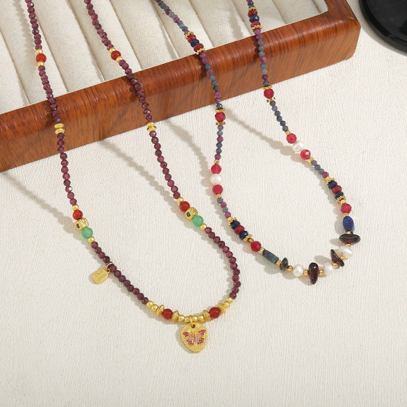 Wholesale Retro Animal Style Garnet Red Agate Beaded Copper Handmade Necklace For Women