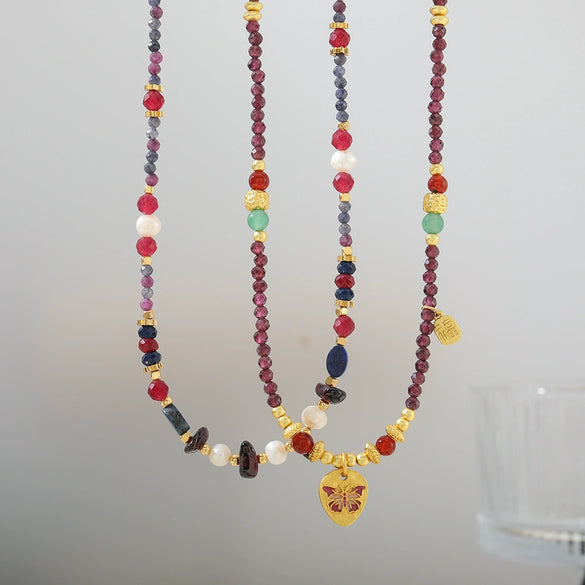 Wholesale Retro Animal Style Garnet Red Agate Beaded Copper Handmade Necklace For Women