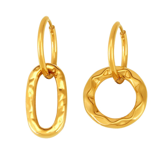 Wholesale Retro Asymmetric Geometric Ring Buckle Earring In Titanium Steel With Electroplating For Women