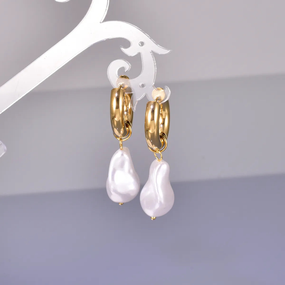 Fashion Irregular Titanium Steel Earrings Gold Plated Artificial Pearls Stainless Steel Earrings