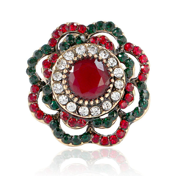 Wholesale Retro Bohemian Hollow Flower Opening Ring For Women Rhinestone Wave Style Jewelry
