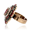 Wholesale Retro Bohemian Hollow Flower Opening Ring For Women Rhinestone Wave Style Jewelry