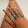 Wholesale Retro Bohemian Style Turquoise Cactus Carved Alloy Geometric Rings Set For Women With Electroplating