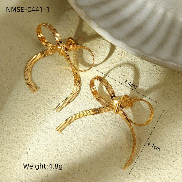 Wholesale Retro Bow Tie Heart Shape Stainless Steel Electroplated Earrings For Women