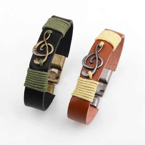 Wholesale Retro Braided Bracelet Alloy Real Cowhide Drop Shape Electroplating