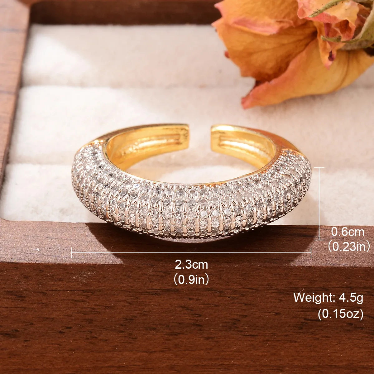 Wholesale Retro C Shape Square Oval Copper Shiny Metallic Round Gold Plated Glass Zircon Open Rings