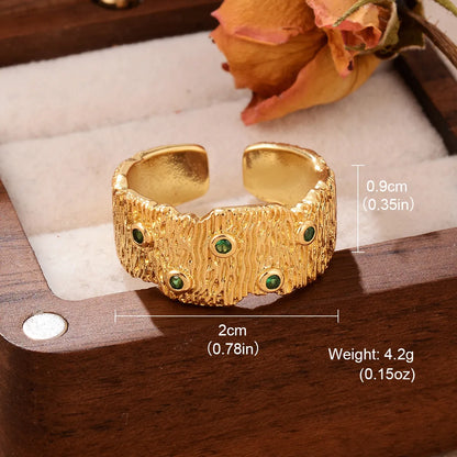 Wholesale Retro C Shape Square Oval Copper Shiny Metallic Round Gold Plated Glass Zircon Open Rings