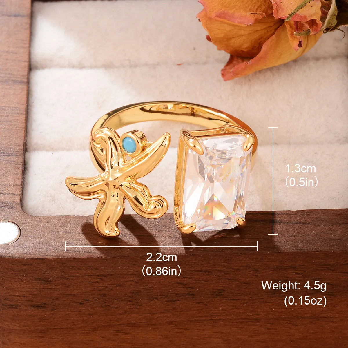 Wholesale Retro C Shape Square Oval Copper Shiny Metallic Round Gold Plated Glass Zircon Open Rings