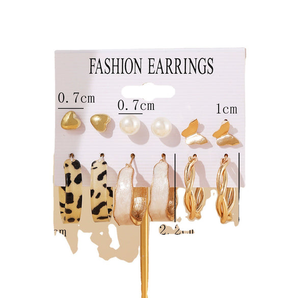 Wholesale Retro C Type Earrings Set With Creative Drop Oil Design Featuring Leopard Love And Butterfly Patterns Made Of Alloy Acrylic And Pearls