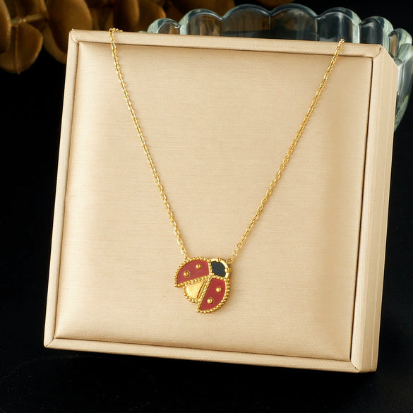 Wholesale Retro Cartoon Design Electroplated Stainless Steel Insect Pendant Thin Chain Necklace For Women