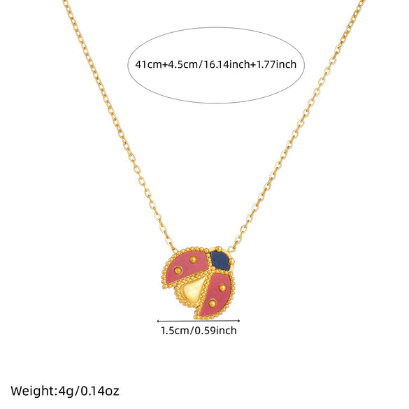 Wholesale Retro Cartoon Design Electroplated Stainless Steel Insect Pendant Thin Chain Necklace For Women