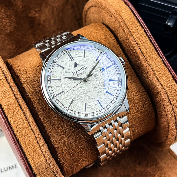 Wholesale Retro Carved Fully Automatic Mechanical Men's Watch With Hollow Design Alloy Case 316 Stainless Steel Strap Butterfly Double Snap Buckle Round Dial