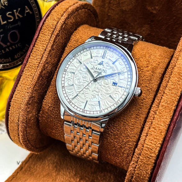 Wholesale Retro Carved Fully Automatic Mechanical Men's Watch With Hollow Design Alloy Case 316 Stainless Steel Strap Butterfly Double Snap Buckle Round Dial