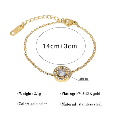 Wholesale Retro Circle Round Stainless Steel Titanium Steel Plating Inlay 18k Gold Plated Zircon Bracelets