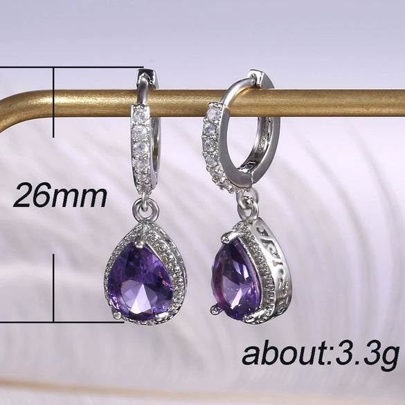 Wholesale Retro Claw Earrings With Purple Gem Copper Drop Shape Diamond Design Ladies Jewelry