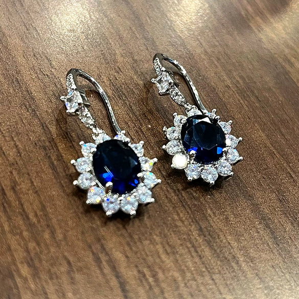 Wholesale Retro Color Treasure Earrings Copper Flower Simulation Sapphire
