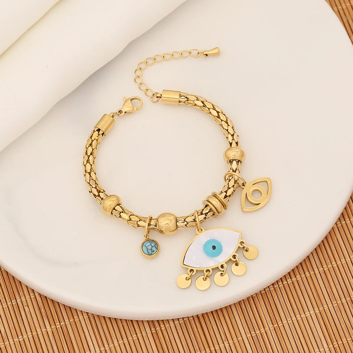 Wholesale Retro Commute Cross Eye Butterfly Stainless Steel Enamel Plating Gold Plated Bracelets Necklace