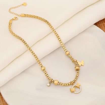 Wholesale Retro Commute Cross Eye Butterfly Stainless Steel Enamel Plating Gold Plated Bracelets Necklace