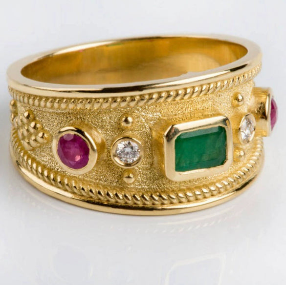 Wholesale Retro Court Wide Plate Alloy Ring With Zircon And 18K Gold Plated Electroplating For Men
