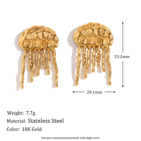 Wholesale Retro Creative Stainless Steel 18K Gold Plated Snail Tassel Flower Earrings For Women With Geometric Pattern And Electroplating Treatment