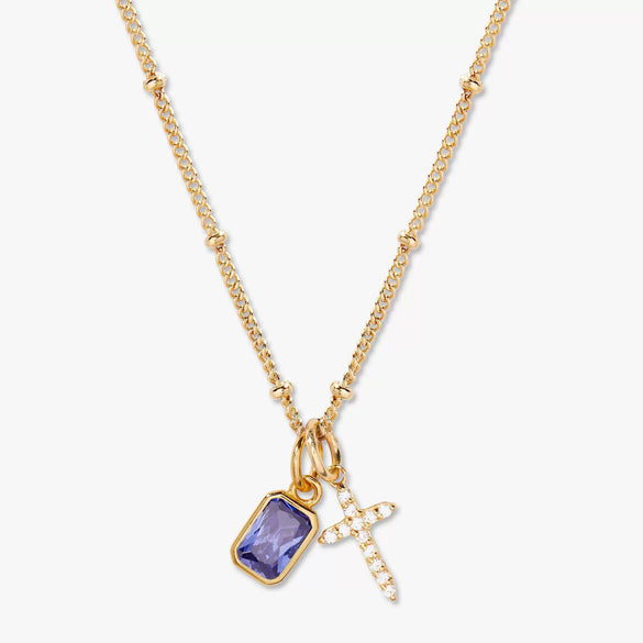 Wholesale Retro Cross Birthstone Necklace For Women Copper Mixed Gemstone Setting Electroplated