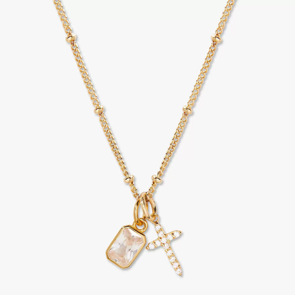Wholesale Retro Cross Birthstone Necklace For Women Copper Mixed Gemstone Setting Electroplated