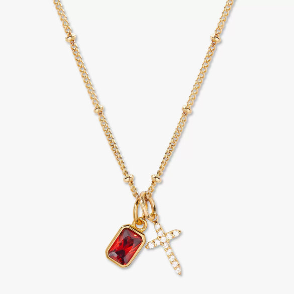 Wholesale Retro Cross Birthstone Necklace For Women Copper Mixed Gemstone Setting Electroplated